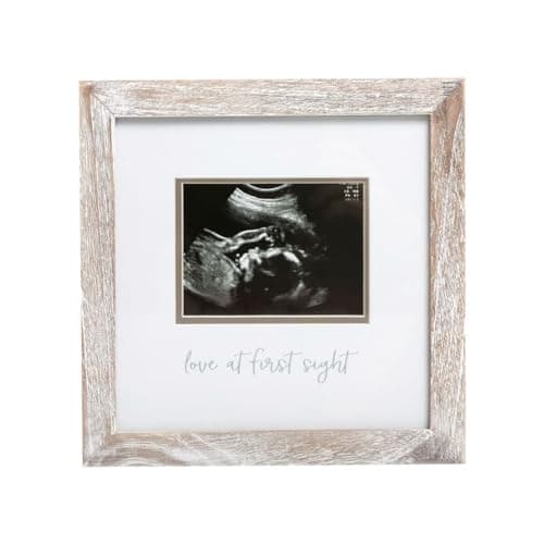 Pearhead Love at First Sight Sonogram Picture Frame, Gender Neutral Ultrasound Keepsake, Baby Gift for Expecting Parents, Ideal Pregnancy, Shower and Nursery Decor, 4” x 3” Photo Insert, Rustic