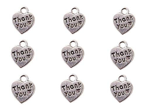 ALIMITOPIA 60pcs Thank You Lettering Charm Peach Heart Shape Thankful Heart Double-sided Pendant for DIY Bracelet Necklace Jewelry Making Findings(Silver Tone)