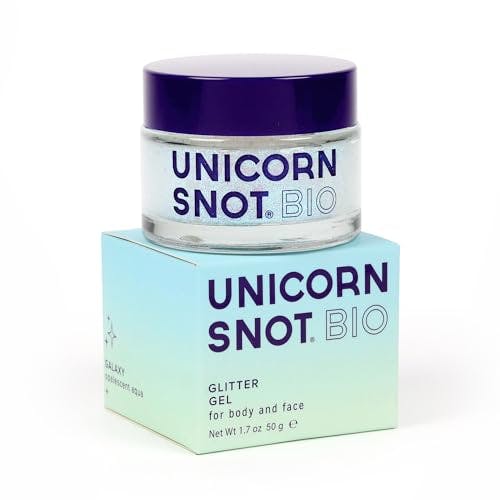 Unicorn Snot Face & Body Glitter Gel - Cosmetic-Grade Holographic Glitter - Festival, Anime Cosplay, Halloween Costume Makeup - Safe for Face, Easy Application & Removal - Aqua Glitter, 1.7oz (Galaxy)