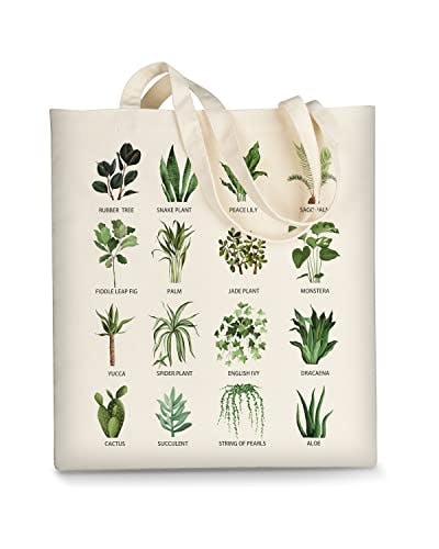 AUSVKAI Canvas Tote Bag Aesthetic for Women, Cute Trendy Green Plants Reusable Cotton Bags with Handle for Grocery College Shopping Beach
