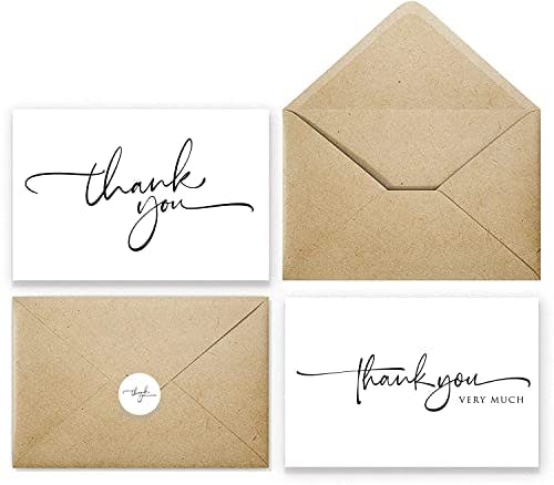 CMM Collections 120 Bulk Handwritten Thank You Cards Blank Inside with Brown Kraft Envelopes and Matching Stickers, Perfect for: Wedding, Bridal Shower, Baby Shower, Birthday, or just to say thanks!