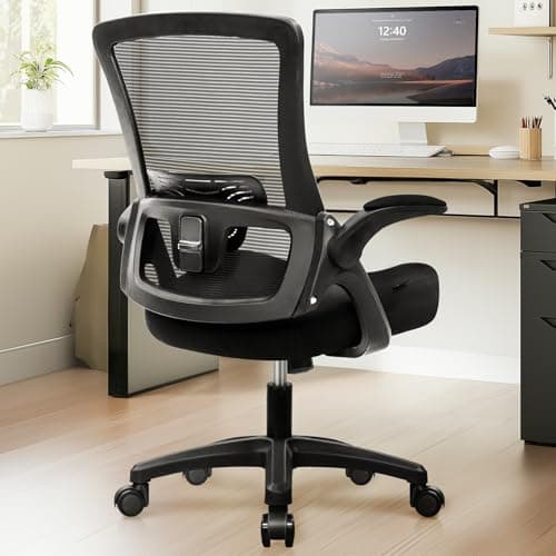 NEO CHAIR High Back Mesh Chair Adjustable Height and Ergonomic Design Home Office Computer Desk Chair Executive Lumbar Support Padded Flip-up Armrest Swivel Chair (Black)