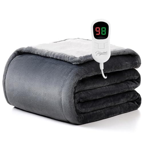 Homemate Heated Blanket Electric Throw - 50"x60" Heating Blanket Throw 1/2/4/6/8 Hours Auto-Off 10 Heat Level Over-Heat Protection Flannel Sherpa Electric ETL Certification