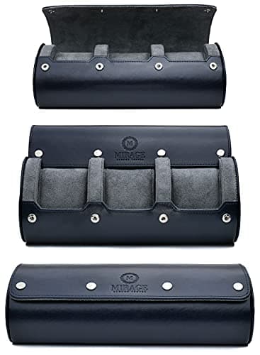 Watch Case Travel Organizer - Watch Roll Case - 3 Watch Case Display Storage - Watches Accessory Gift - Midnight Blue Vegan Leather