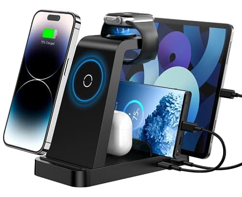 Wireless Charger for iPhone - 5 in 1 Charging Station for Multiple Devices Apple: Fast Wireless Charging Stand Dock for iPhone 16 15 14 13 12 Pro Max Apple Watch Airpods