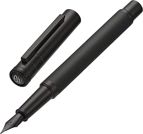 Matte Black Forest Fountain Pen Extra Fine Nib Classic Design with Converter and Metal Pen Box Set by Asvine