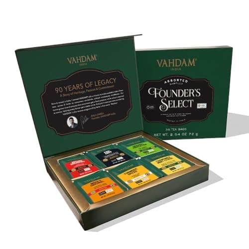 VAHDAM, Assorted Tea Sampler Gift Set - 6 Delicious Wellness Blend from India (36 Individually Wrapped Ecofriendly Pyramid Tea Bags) I Gifts for Women and Men I Tea Set for Tea Lovers