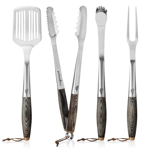 Grillaholics Premium BBQ Grill Tools – The Ultimate Gift for Dad This Father’s Day - Luxury 4-Piece Barbecue Utensils Grill Set with Wooden Gift Box