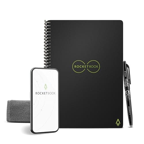 Rocketbook Core Reusable Spiral Notebook, Executive Size 6x8.8, Black - Dotted Pages, App-Connected, Erasable, Durable Cover, Ideal for School, Work, and Creative Projects