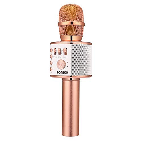 BONAOK Wireless Bluetooth Karaoke Microphone,3-in-1 Portable Handheld Karaoke Mic Speaker Machine Home Party Birthday for All Smartphones PC(Q37 Rose Gold)