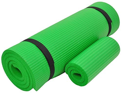 Signature Fitness 1/2-Inch Extra Thick High Density Anti-Tear Exercise Yoga Mat with Knee Pad and Carrying Strap, Green