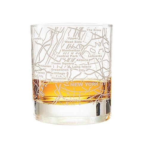 Greenline Goods Whiskey Glasses - 10 Oz Tumbler for New York Lovers (Single Glass) - Etched with New York Map - Old Fashioned Rocks Glass