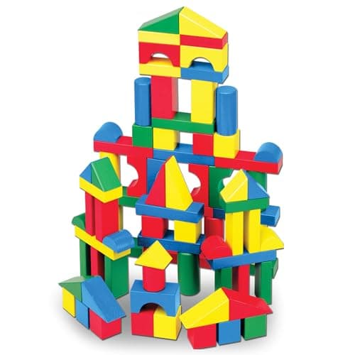 Melissa & Doug Wooden Building Blocks Set - 100 Blocks in 4 Colors and 9 Shapes Classic Kids Toys, Colored Wood For Toddlers Ages 2+ - FSC-Certified