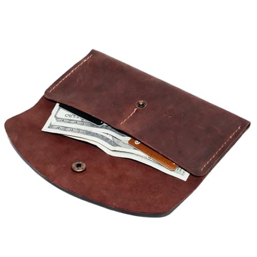 Handmade Crazy Horse Genuine Leather Envelope Wallet, Card Holder with 2 Card Slots Vintage Slim Hand-Stitched Wallet