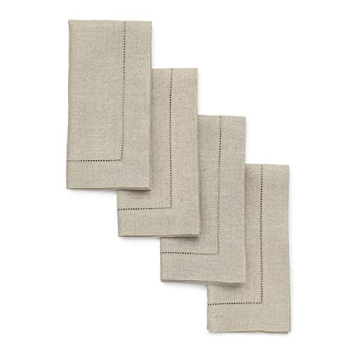 Solino Home Natural Linen Napkins Set of 4-100% Pure Linen Hemstitch Dinner Napkins 20 x 20 Inch for Spring, Summer - Classic Hemstitch