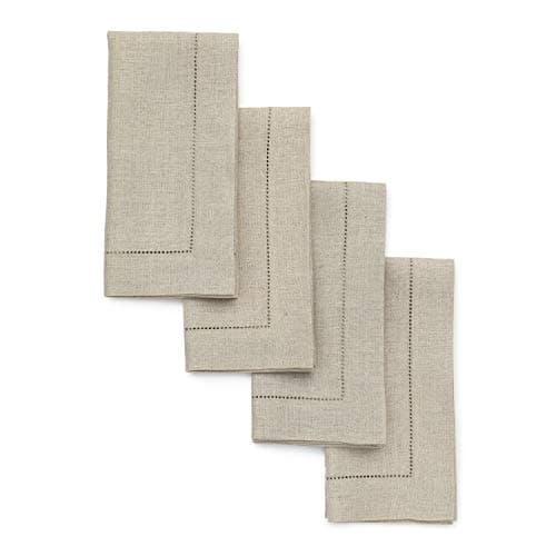 Solino Home Linen Napkins Set of 4 – 100% Pure Linen Natural Cloth Napkins 20 x 20 Inch – Classic Hemstitch Dinner Napkins for Summer, Fall, Thanksgiving