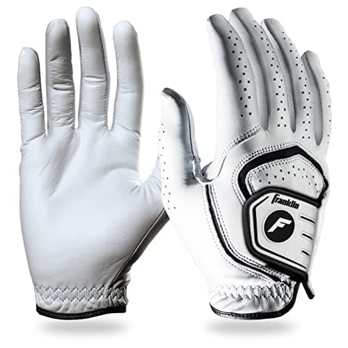 Franklin Sports Golf Glove - Premium Leather Pro Golf Gloves - Maximum Grip - White - Right Hand - Adult Large