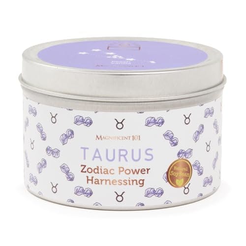 Magnificent 101 Long Lasting Taurus Zodiac Candle | 6 Oz - 35 Hour Burn | Peach Vanilla Scented Soy Wax Candle | Harness The Power of Astrological Signs to Find Your Strength