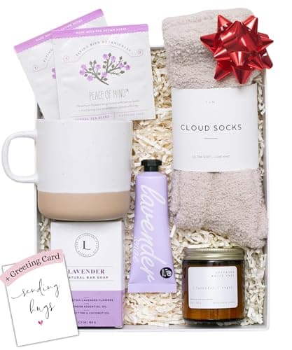 Unboxme Lavender Spa Gift Set - Relaxation Gifts for Women with Candle & Bath Bombs - Perfect Self-Care Gift for Women, Birthdays, Christmas, or Get Well Soon