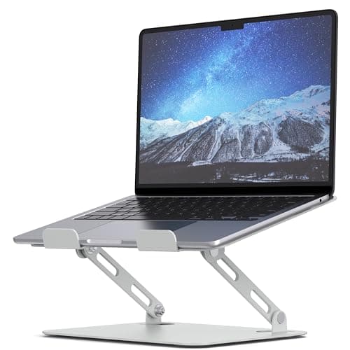 SOUNDANCE Laptop Stand for Desk with Stable Heavy Base, Adjustable Height Multi-Angle, Ergonomic Metal Riser Holder, Foldable Mount Elevator, Compatible with 10 to 15.6 Inches PC Computer, Silver