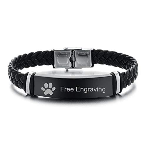 ZKXXJ Personalized Paw Bracelet for Men Boys,Stainless Steel Braided Leather Wristband Dog Cat Pet Pawprint Bracelet Remembrance Loss of Pet Cuff Bracelets Jewelry Gift for Pet Lover