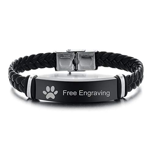 ZKXXJ Personalized Paw Bracelet for Men,Stainless Steel Braided Leather Wristband Dog Cat Pet Pawprint Bracelet Remembrance Loss of Pet Cuff Bracelets Jewelry Gift for Pet Lover