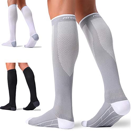 FITRELL 3 Pairs Compression Socks for Women and Men 20-30mmHg- Support Socks for Travel, Running, Nurse, BLACK+WHITE+GREY S/M