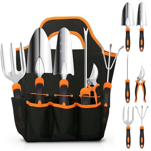 Gardening Tool Set, CHRYZTAL Stainless Steel Heavy Duty Gardening Tool Set, with Non-Slip Rubber Grip, Storage Tote Bag, Outdoor Hand Tools, Ideal Gardening Gifts for Women