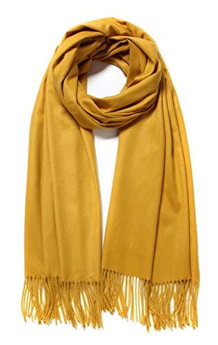 Cindy & Wendy Large Soft Cashmere Feel Pashmina Solid Shawl Wrap Scarf for Women (Mustard)