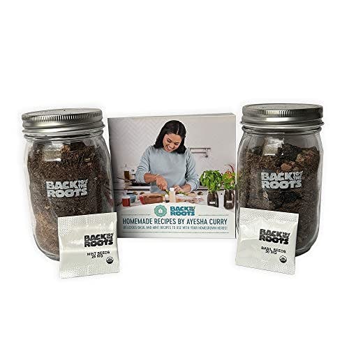 Back to the Roots Indoor Herb Garden Starter Kit, Basil and Mint - Includes seeds, biochar soil and Ayesha Curry Recipe Book