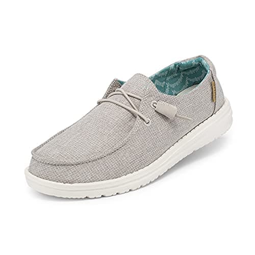 Hey Dude Women's Wendy Chambray Woven Tan Size 7 | Women’s Shoes | Women’s Lace Up Loafers | Comfortable & Light-Weight