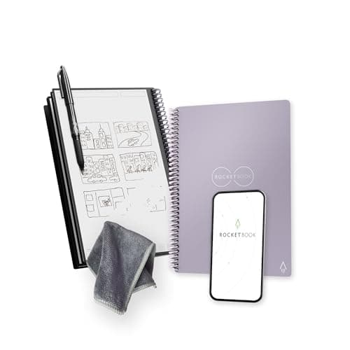 Rocketbook Core Reusable Spiral Notebook, Executive Size 6x8.8, Lilac - Dotted Pages, App-Connected, Erasable, Durable Cover, Ideal for School, Work, and Creative Projects