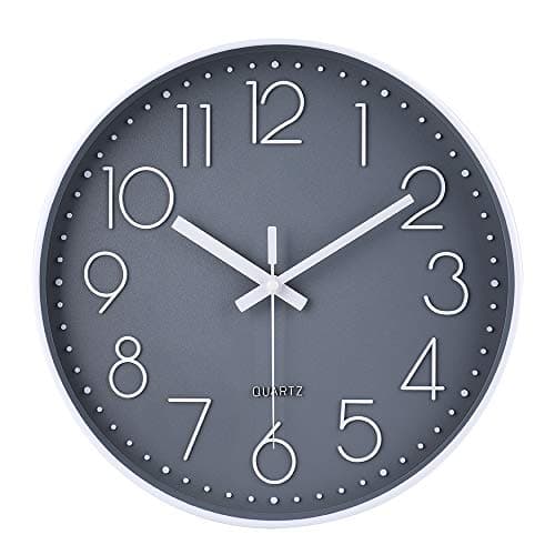 jomparis Wall Clock 12 Inch Non-Ticking Silent Battery Operated Round Wall Clock Modern Simple Style Decor Clock for Home/Office/School/Kitchen/Bedroom/Living Room (Gray)