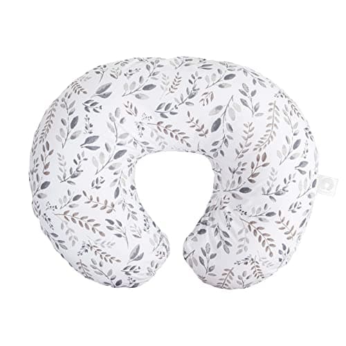 Boppy Original Nursing Pillow, Gray Taupe Leaves, Ergonomic Nursing Essentials for Bottle and Breastfeeding, Firm Fiber Fill, with Removable Pillow Cover, Machine Washable