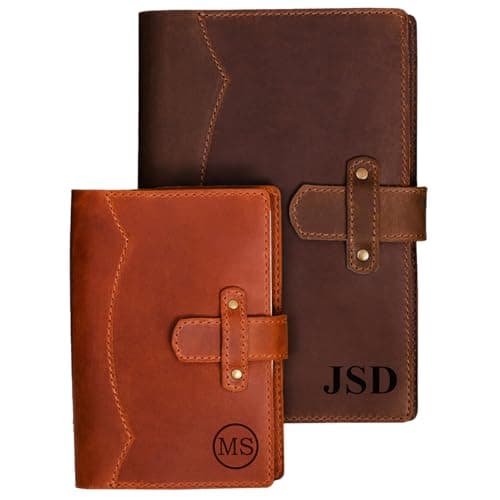 100% Genuine Leather Journal Engraved Name or Initials – Crafted in USA – Personalized Gift for Business, College, Travel, Work – Refillable Lined Pages Notebook for Writing – Journal for Men & Women