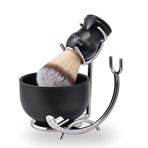 JEQUIL&CORENVEO Deluxe Shaving Kit for Men, 3 in 1 Shaving Set Includes Shaving Brush, Shaving Bowl, Razor & Brush Holder