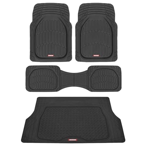 Motor Trend Original FlexTough Black Rubber Car Floor Mats with Cargo Liner - All Weather Automotive Floor Mats, Heavy Duty Trim to Fit Design, Odorless Floor Liners for Cars Truck Van SUV