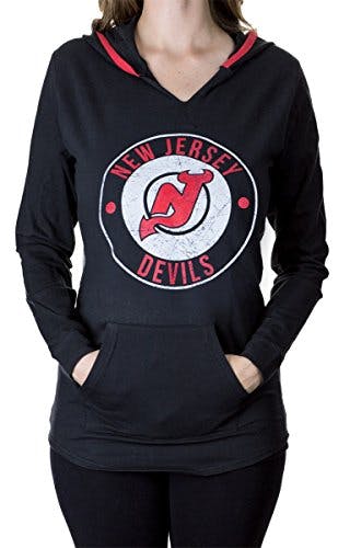 NHL Ladies Official Team Logo French Terry Cover Up Fashion Hoodie Tunic (Large, New Jersey Devils)