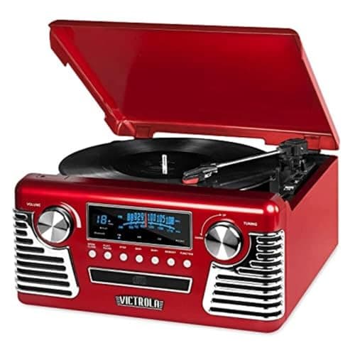 Victrola 50's Retro Bluetooth Record Player & Multimedia Center with Built-in Speakers - 3-Speed Turntable, CD Player, AM/FM Radio | Wireless Music Streaming | Red