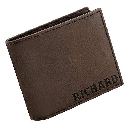 Personalized Wallets for Men, 4 Colors & 19 Font Options, Custom Engraved Leather Wallet - Gifts for Husband - Men Gifts for Christmas 2023, Personalized Gifts for Men, Brown