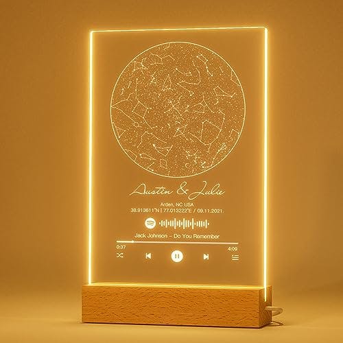 DPDP Personalised Star Map Night Light - Custom Acrylic Constellation Map Plaque with Spotify Code, Romantic Gifts for Anniversary Christmas Valentine's Day