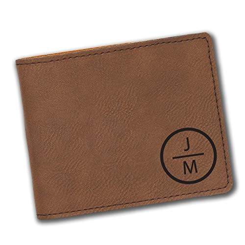 Alterd Industries Wallet Personalized - Custom Engraved Bifold Leather Wallets Minimalist for Men Monogrammed Initals Monogram Inital Gifts for Him (Stacked Monogram)