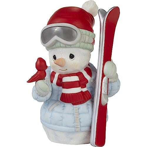 Precious Moments Holiday Figurine | ‘Tis The Ski-Son to Be Jolly Annual Snowman | Bisque Porcelain Figurine | Christmas Decor & Gift | Hand-Painted
