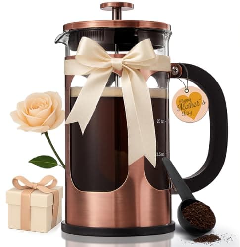 BAYKA 34oz 1 Liter French Press Coffee Maker,Mothers Day Gifts for Mom,Coffee Lover Gift,Heat Resistant Thickened Borosilicate Glass Stainless Steel Brewer,Cold Brew Cafetera Teapot for Kitchen,Copper