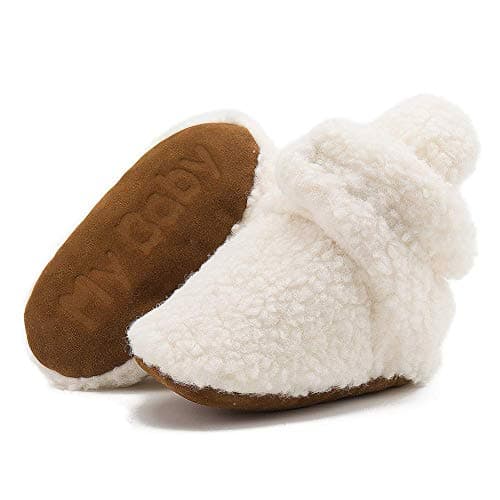 Sawimlgy Newborn Infant Baby Girl Boy Cotton Booties Stay On Sock Slippers Soft Bedroom Shoes Non-Skid Ankle Boots With Grippers Toddler Crib Warm Shoe First Walker