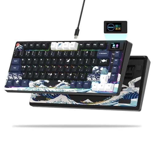 Womier S-K80 75% Keyboard with Color Multimedia Display Mechanical Gaming Keyboard, Wired Hot Swappable Keyboard, Gasket Mount RGB Custom Keyboard, Pre-lubed Stabilizer for Mac/Win, Black Kanagawa