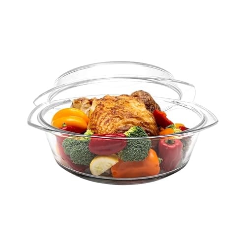 Simax Casserole Dish with Lid, 3.5 Quart Round Glass Casserole Dishes for Oven with Lid and Handles, Baking Dishes for Oven, Covered Bowl for Cooking, Baking, Serving, Microwave, Dishwasher, and Oven Safe Cookware