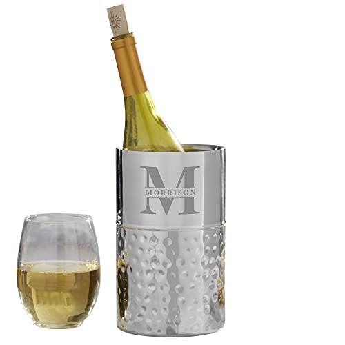 Personalization Universe Lavish Last Name Personalized Wine Chiller - Custom Engraved, Double-Walled Insulated, Stainless Steel Wine Cooler with Hand-Hammered Detail, Ideal for Wine Lovers