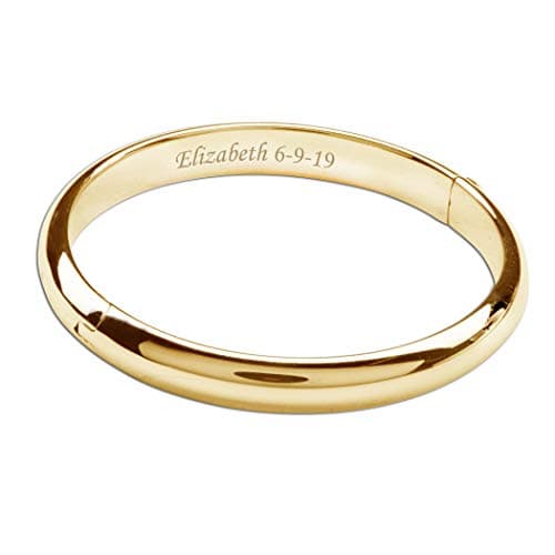 Precious Pieces Personalized Children's 14K Gold-Plated Classic Bangle Bracelet, Custom Jewelry with Engraved Name (Child-Large)