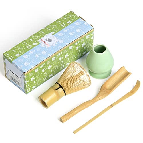 TEANAGOO Japanese Matcha Ceremony Accessory, Matcha Whisk (Chasen), Bamboo Scoop (Chashaku), Tea Spoon, Green Celadon Whisk Holder,TG-I1, The Perfect Set to Prepare a Traditional Cup of Matcha.